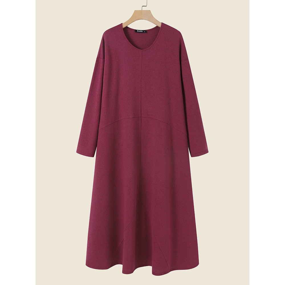 Solid V-neck Long Sleeve Casual Dress For Women Solid V-neck Long Sleeve Casual Dress For Women