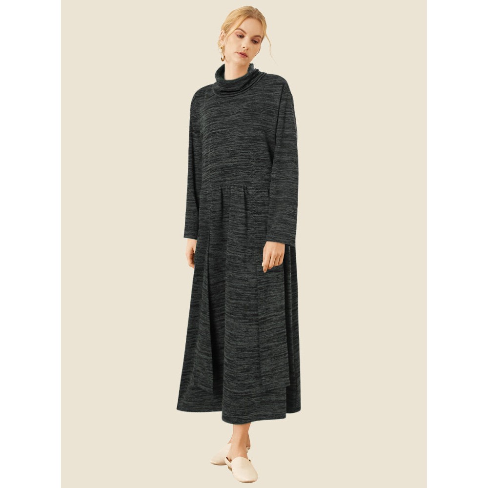 Women Solid Turtleneck Long Sleeve Loose Casual Dress Women Solid Turtleneck Long Sleeve Loose Casual Dress
