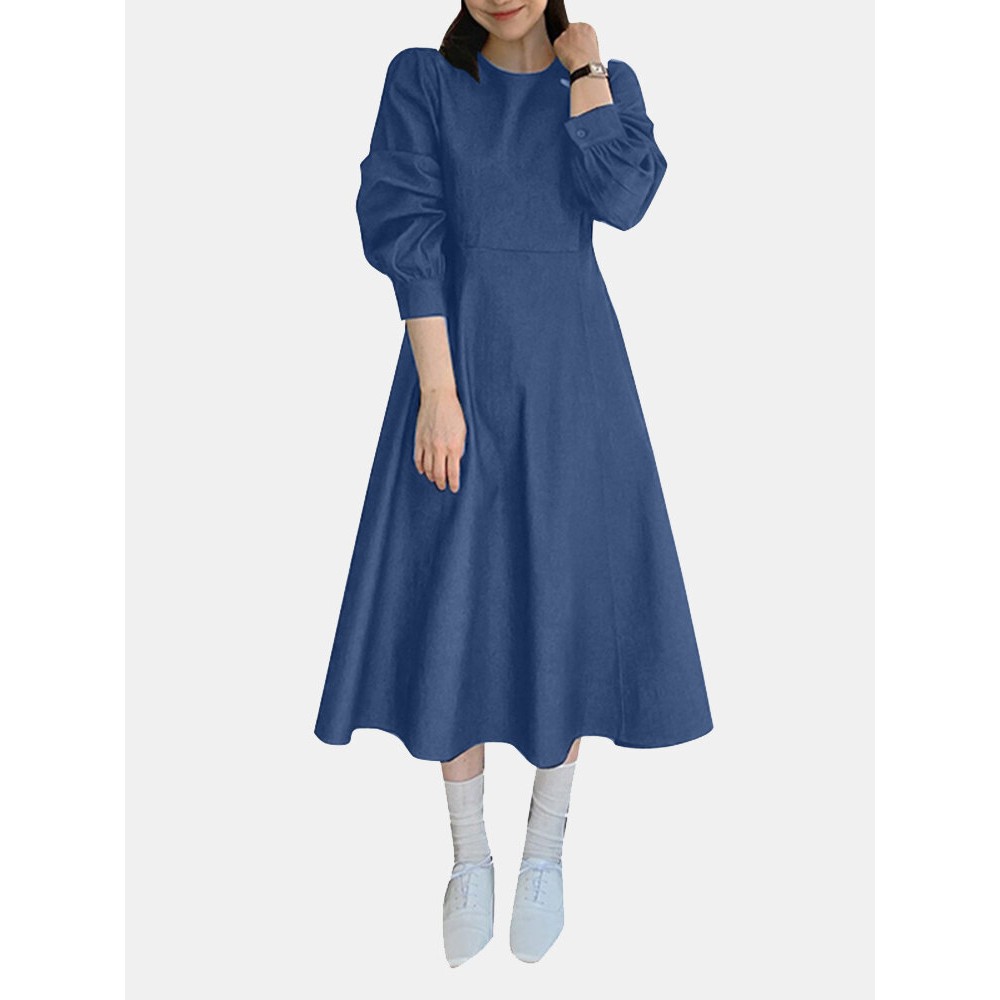 Solid Long Sleeve Casual A-line Denim Dress Solid Long Sleeve Casual A-line Denim Dress