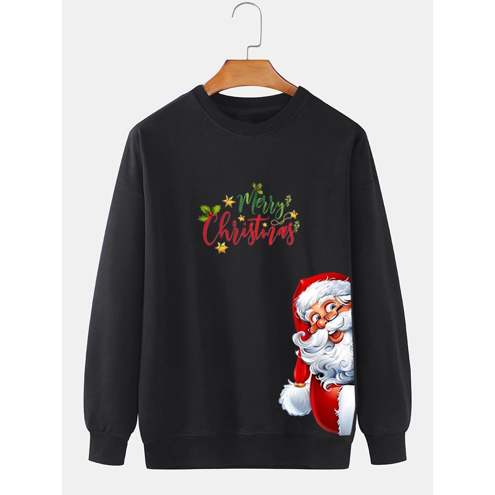 Mens Christmas Santa Claus Side Print Crew Neck Pullover Sweatshirts Winter Mens Christmas Santa Claus Side Print Crew Neck Pullover Sweatshirts Winter