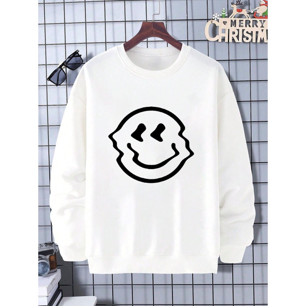 Mens Funny Smile Graphic Crew Neck Casual Pullover Sweatshirts Winter Mens Funny Smile Graphic Crew Neck Casual Pullover Sweatshirts Winter