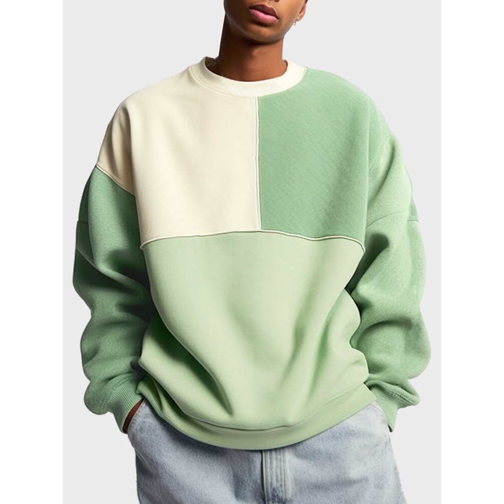 Mens Color Block Patchwork Crew Neck Loose Pullover Sweatshirts Mens Color Block Patchwork Crew Neck Loose Pullover Sweatshirts