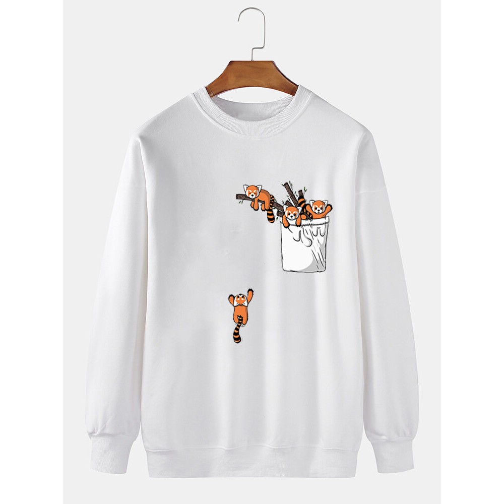 Mens Cartoon Animal Print Crew Neck Casual Pullover Sweatshirts Mens Cartoon Animal Print Crew Neck Casual Pullover Sweatshirts