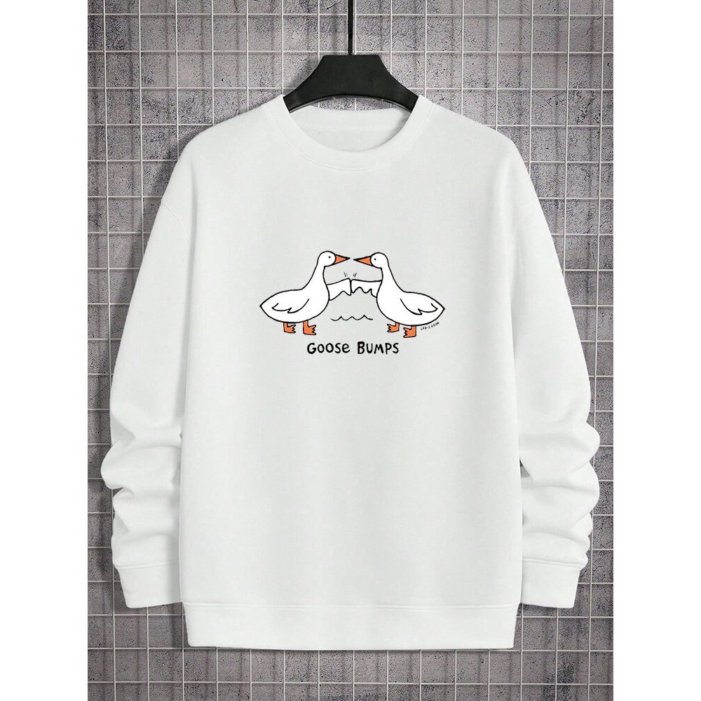 Mens Cartoon Goose Bumps Print Crew Neck Pullover Sweatshirts Winter Mens Cartoon Goose Bumps Print Crew Neck Pullover Sweatshirts Winter