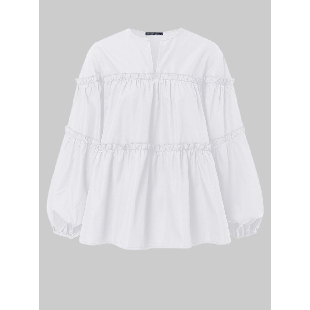 Solid Color Puff Sleeves Patchwork Casual Blouse For Women Solid Color Puff Sleeves Patchwork Casual Blouse For Women