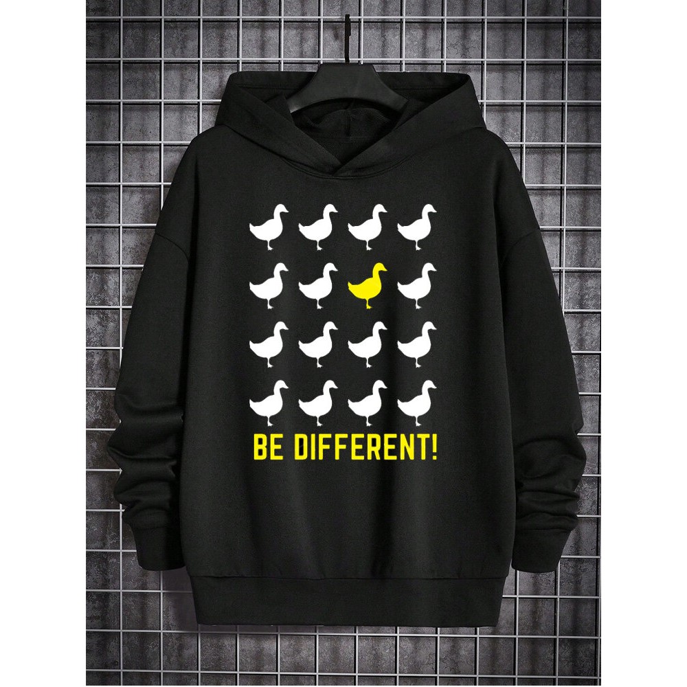 Mens Contrast Goose Letter Print Casual Long Sleeve Hoodies Winter Mens Contrast Goose Letter Print Casual Long Sleeve Hoodies Winter