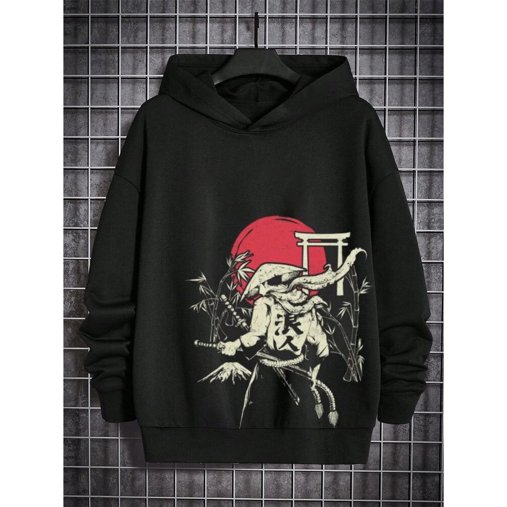 Mens Japanese Ninja Red Sun Print Long Sleeve Hoodies Winter Mens Japanese Ninja Red Sun Print Long Sleeve Hoodies Winter