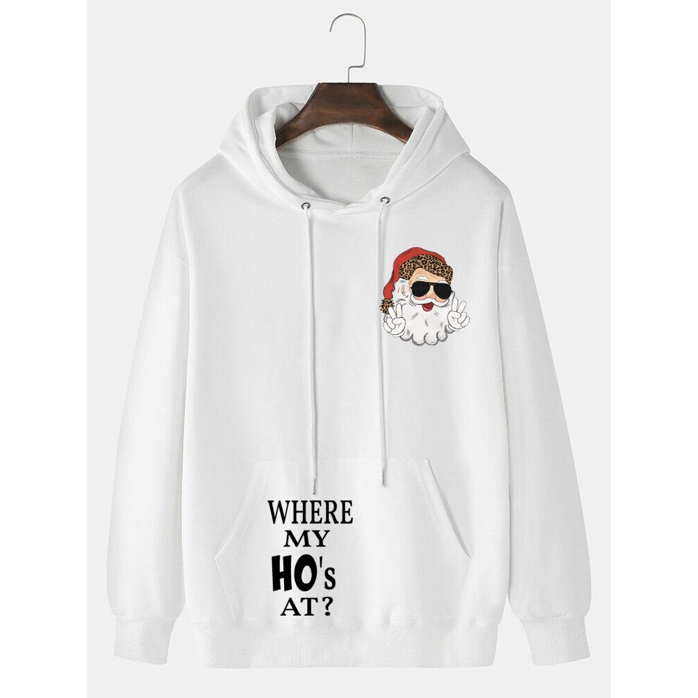 Mens Christmas Santa Claus Letter Print Kangaroo Pocket Drawstring Hoodies Winter Mens Christmas Santa Claus Letter Print Kangaroo Pocket Drawstring Hoodies Winter