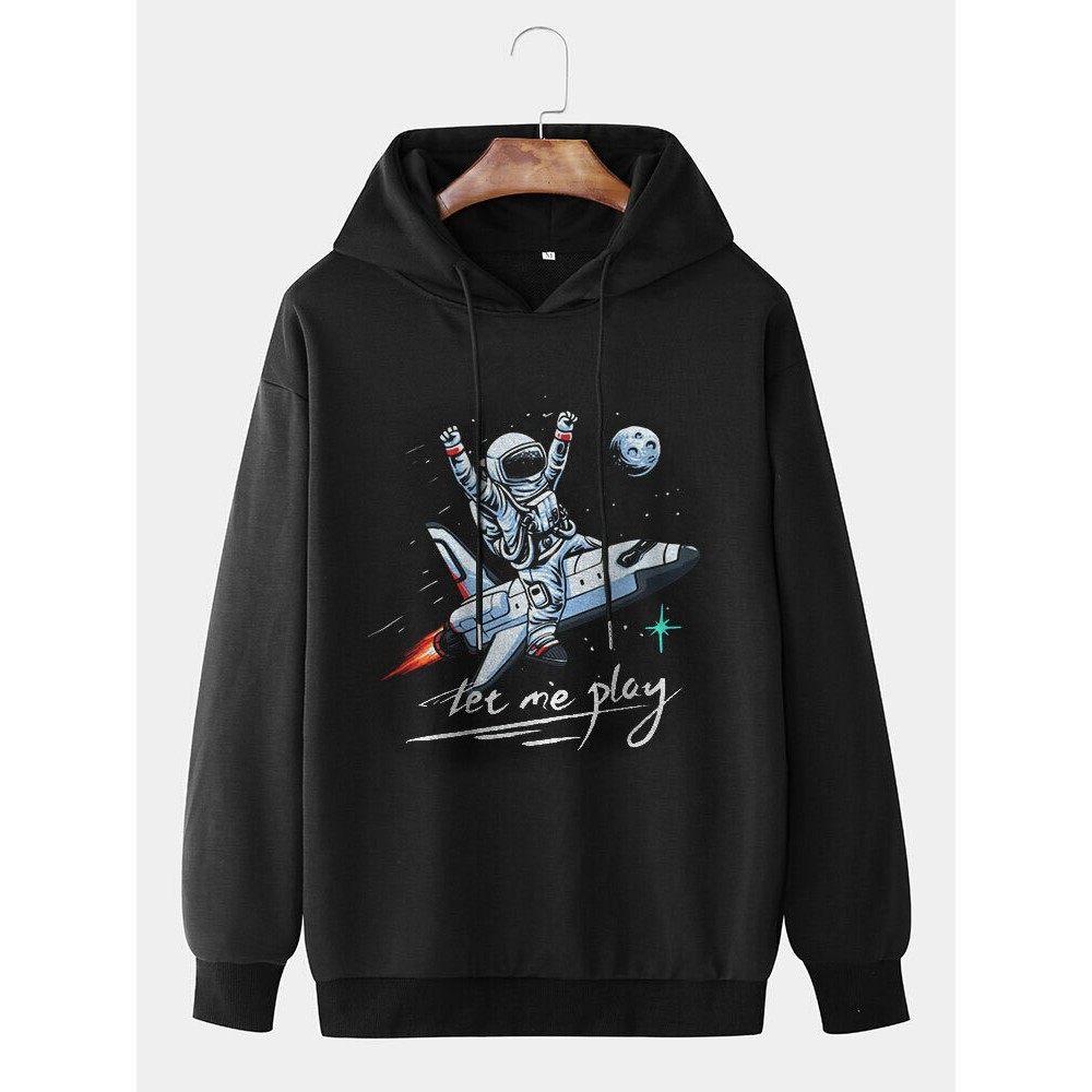 Mens Cartoon Space Astronaut Print Loose Drawstring Hoodies Mens Cartoon Space Astronaut Print Loose Drawstring Hoodies