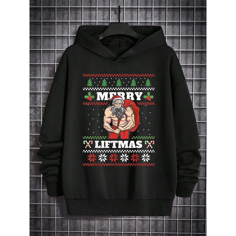 Mens Christmas Element Santa Claus Print Long Sleeve Hoodies Winter Mens Christmas Element Santa Claus Print Long Sleeve Hoodies Winter