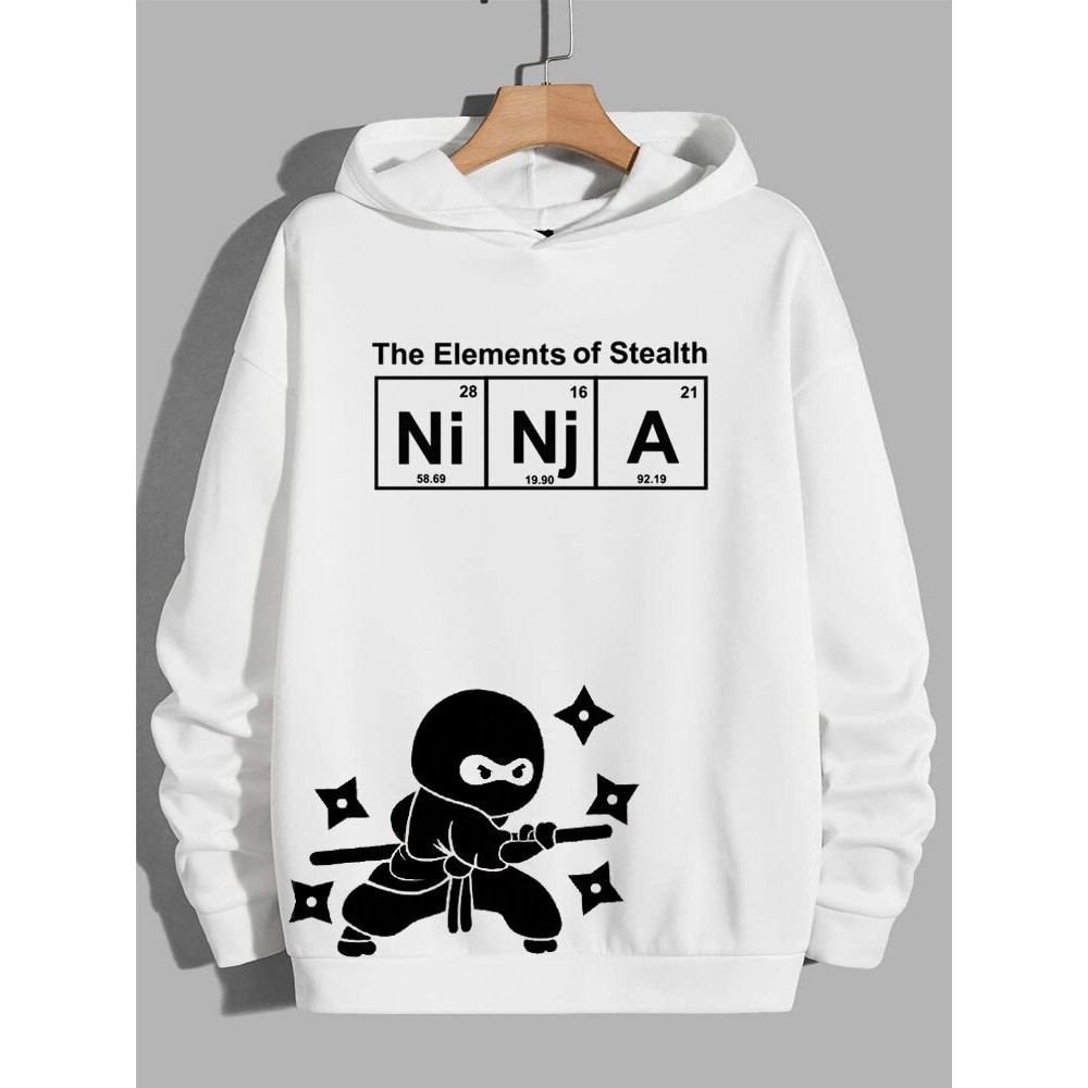 Mens Cartoon Japanese Ninja Letter Print Long Sleeve Hoodies Winter Mens Cartoon Japanese Ninja Letter Print Long Sleeve Hoodies Winter