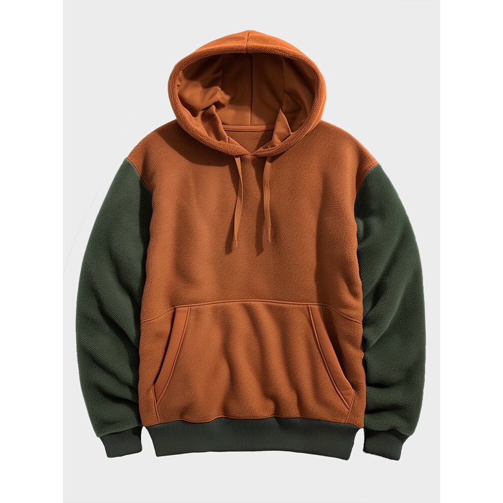 Mens Contrast Patchwork Kangaroo Pocket Fleece Drawstring Hoodies Winter Mens Contrast Patchwork Kangaroo Pocket Fleece Drawstring Hoodies Winter