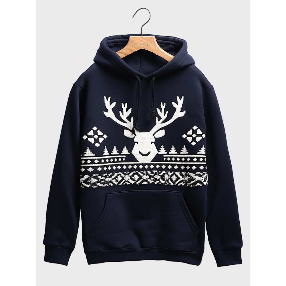 Mens Christmas Elk Snowflake Print Kangaroo Pocket Drawstring Hoodies Mens Christmas Elk Snowflake Print Kangaroo Pocket Drawstring Hoodies