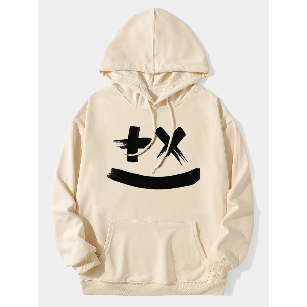 Mens Brush Smile Face Print Kangaroo Pocket Drawstring Hoodies Mens Brush Smile Face Print Kangaroo Pocket Drawstring Hoodies