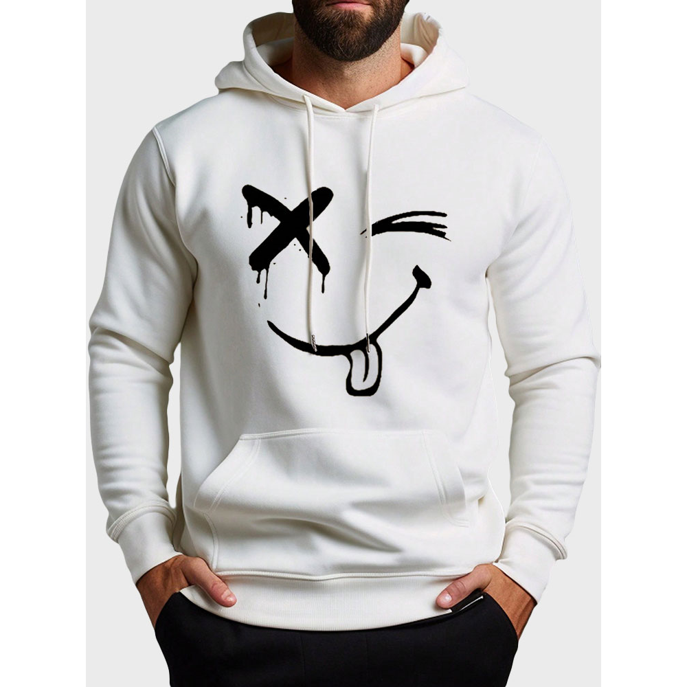 Mens Smile Face Graphic Kangaroo Pocket Casual Drawstring Hoodies Mens Smile Face Graphic Kangaroo Pocket Casual Drawstring Hoodies