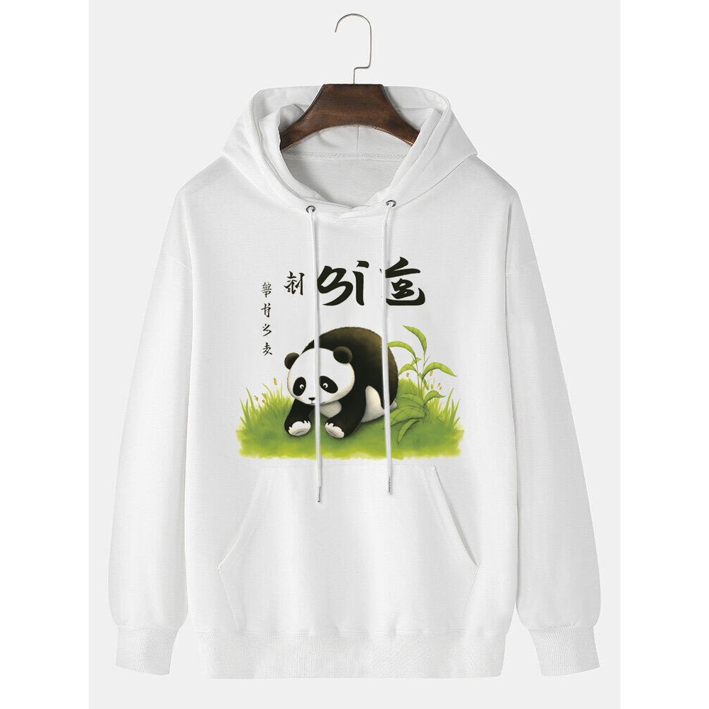 Mens Cute Panda Print Kangaroo Pocket Drawstring Hoodies Winter Mens Cute Panda Print Kangaroo Pocket Drawstring Hoodies Winter