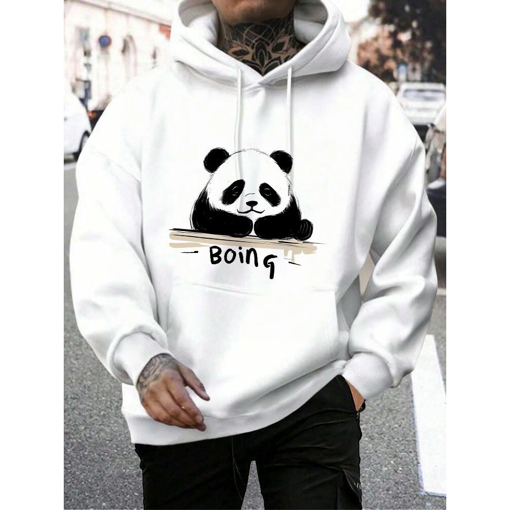 Mens Cartoon Panda Letter Print Kangaroo Pocket Drawstring Hoodies Winter Mens Cartoon Panda Letter Print Kangaroo Pocket Drawstring Hoodies Winter