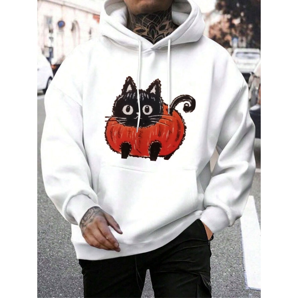 Mens Cute Cat Graphic Kangaroo Pocket Casual Drawstring Hoodies Winter Mens Cute Cat Graphic Kangaroo Pocket Casual Drawstring Hoodies Winter