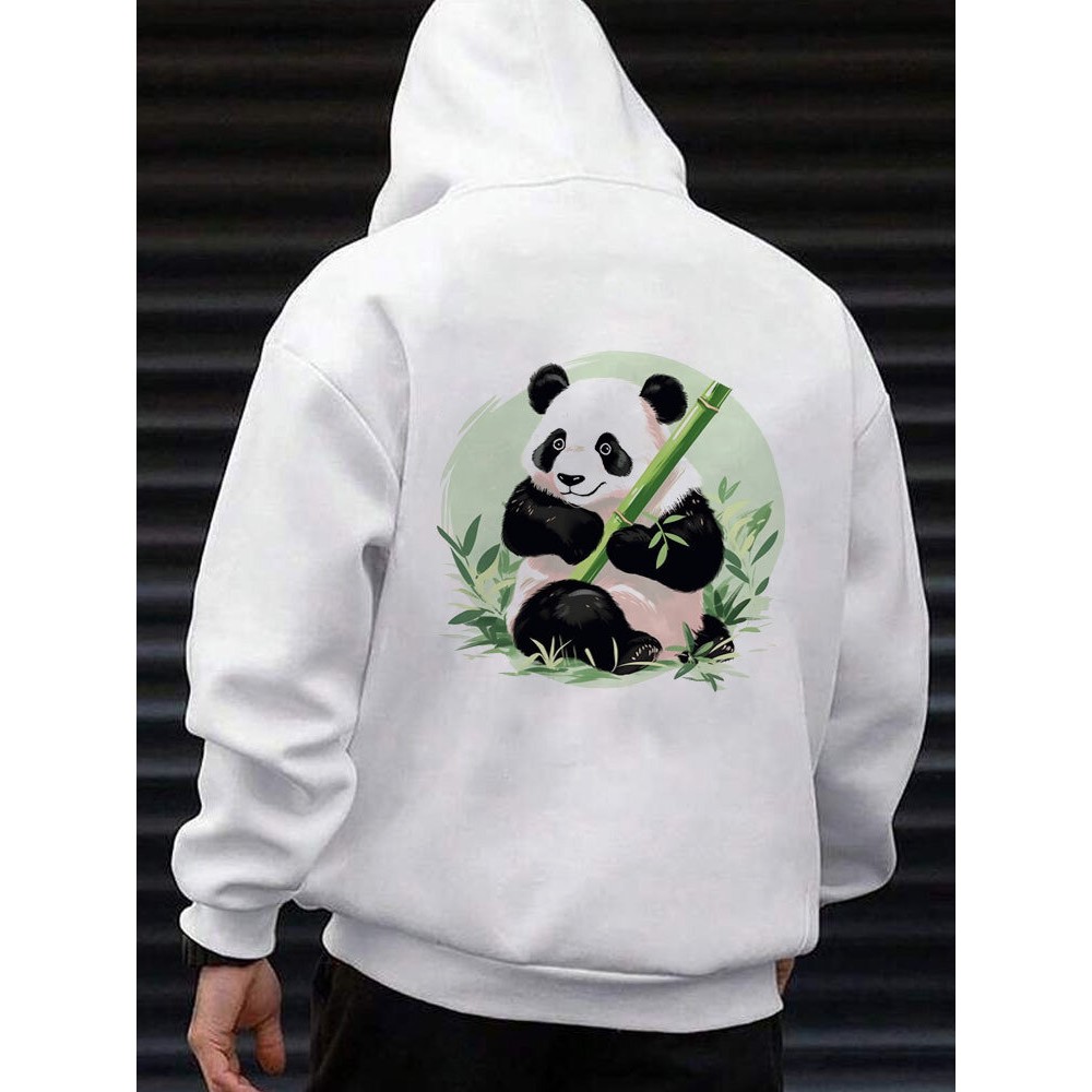 Mens Panda Bamboo Back Print Long Sleeve Loose Hoodies Winter Mens Panda Bamboo Back Print Long Sleeve Loose Hoodies Winter